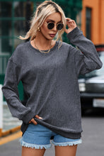 Load image into Gallery viewer, Pullover Sweatshirt | Gray Solid Ribbed Knit Round Neck
