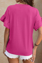 Load image into Gallery viewer, Womens Blouse- PINK Round Neck Flounce Sleeve Blouse
