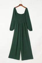 Load image into Gallery viewer, Green Smocked Square Neck Long Sleeve Wide Leg Jumpsuit | Bottoms/Jumpsuits &amp; Rompers
