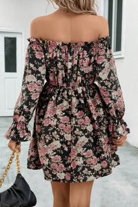 Off Shoulder Dress | Floral Off-Shoulder Flounce Sleeve