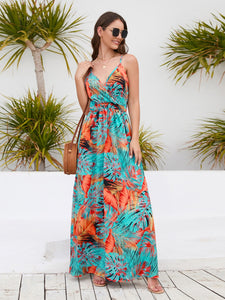 Maxi Dress | Printed Surplice Spaghetti Strap Dress