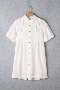 Mini Dress | White Half Puff Sleeve Buttoned Shirt