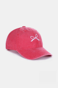 Pink Cotton Sports Hat | Bow Embroidered Washes Caps