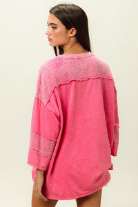 Hot Pink Top | High-Low Washed T-Shirt