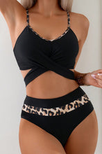 Load image into Gallery viewer, High Waisted Bikini | Black Leopard Criss-Cross Swimsuit
