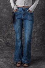 Load image into Gallery viewer, Blue High Waist Seam Stitching Pocket Flare Jeans
