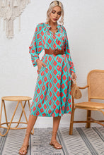 Load image into Gallery viewer, Shirt Dress | Sky Blue Western Geometric Print Split Buttoned
