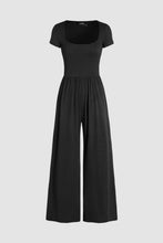 Load image into Gallery viewer, Black Pleated High Waist U Neck Short Sleeve Jumpsuit
