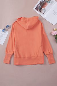 Orange Batwing Sleeve Pocketed Henley Hoodie | Tops/Sweatshirts & Hoodies