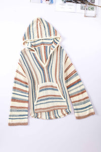 Multicolor Striped Knit Kangaroo Pocket Hooded Sweater | Tops/Sweaters & Cardigans