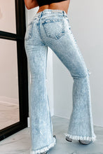 Load image into Gallery viewer, Sky Blue Distressed Acid Wash Flare Jeans | Bottoms/Jeans
