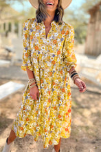 Load image into Gallery viewer, Yellow Boho Floral Collared Long Sleeve Ruffled Dress | Dresses/Floral Dresses
