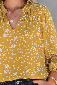 Yellow Split Neck Fall Printed Crinkled Blouse | Tops/Blouses & Shirts