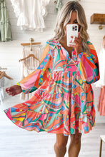 Load image into Gallery viewer, Womens Mini Dress | Multicolor Geometric Print Split Neck Ruffle Tiered Mini Dress | Dresses/Mini Dresses
