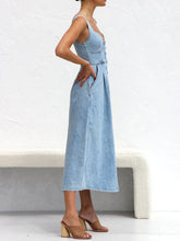 Load image into Gallery viewer, Denim Dress | Sweetheart Neck Wide Strap Denim Dress
