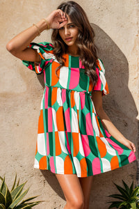 Womens Mini Dress | Color Block Round Neck Short Sleeve Dress | Dresses/Mini Dresses