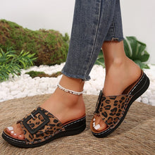 Load image into Gallery viewer, Suede Sandals | Leopard Wedge Sandals
