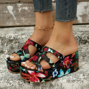 Cutout Floral Peep Toe Platform Sandals