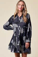 Load image into Gallery viewer, Black Leopard Print Button-up Long Sleeve Shirt Mini Dress | Dresses/Mini Dresses
