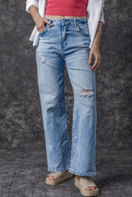 Load image into Gallery viewer, Light Blue High Rise Distressed Straight Leg Jeans | Bottoms/Jeans
