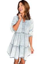 Load image into Gallery viewer, Dusk Blue Acid Wash Retro Half Sleeve Flared Denim Dress | Dresses/Mini Dresses
