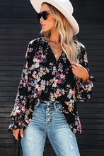 Load image into Gallery viewer, Black Wildflower Print Chiffon Blouse | Tops/Blouses &amp; Shirts
