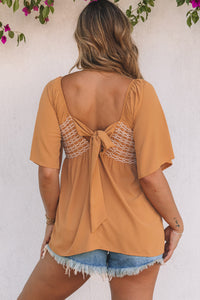 Brown Square Neck Wide Sleeves Flowy Top | Tops/Blouses & Shirts