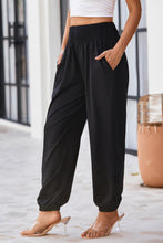 Load image into Gallery viewer, Black Smocked High Waist Joggers | Bottoms/Pants &amp; Culotte
