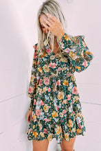 Load image into Gallery viewer, Green Buttoned Bodice Ruffled Floral Dress | Dresses/Floral Dresses
