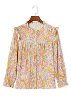 Load image into Gallery viewer, Bohemian Top | Yellow Paisley Print Ruffled Shirt
