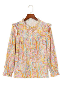 Bohemian Top | Yellow Paisley Print Ruffled Shirt