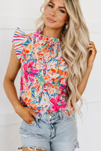 Load image into Gallery viewer, Multicolor Abstract Striped Patchwork Ruffled Short Sleeve Blouse | Tops/Blouses &amp; Shirts
