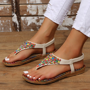 Beaded Leather Sandals |  Flat Sandals