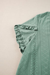 Petal Sleeve Blouse | Laurel Green Jacquard V Neck Blouse