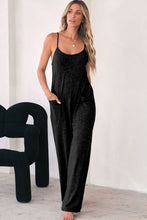 Load image into Gallery viewer, Jumpsuit | Black Patch Pockets Spaghetti Strap Wide Leg
