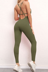 Womens Activewear Jumpsuit | Crisscross Spaghetti Strap Active Jumpsuit | leggings