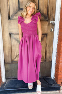 Maxi Dress | Rose Solid Color Ruffled Straps Dress