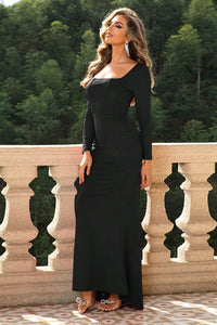 Formal Gown | Square Neck Long Sleeve Dress