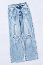 Load image into Gallery viewer, Sky Blue Distressed Hollow-out Knees Wide Leg Jeans | Bottoms/Jeans
