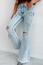 Load image into Gallery viewer, Sky Blue Distressed Acid Wash Flare Jeans | Bottoms/Jeans
