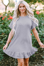 Load image into Gallery viewer, Light Grey Lace Floral Patchwork Ruffled T-shirt Dress | Dresses/T Shirt Dresses
