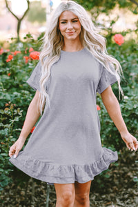 Light Grey Lace Floral Patchwork Ruffled T-shirt Dress | Dresses/T Shirt Dresses