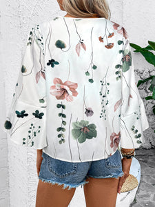 Ruffled Top | Printed V-Neck Half Sleeve Blouse