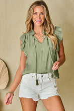 Load image into Gallery viewer, Flutter Sleeve Blouse | Mist Green V Neck Textured Top
