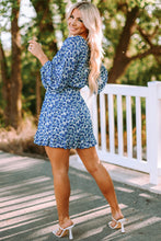 Load image into Gallery viewer, Blue Sky Blue/Blue/Apricot V Neck Lantern Sleeves Floral Tunic Dress | Dresses/Floral Dresses
