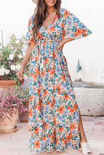 Load image into Gallery viewer, Sky Blue Floral Print Wrap Belted Maxi Dress | Dresses/Maxi Dresses
