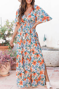 Sky Blue Floral Print Wrap Belted Maxi Dress | Dresses/Maxi Dresses