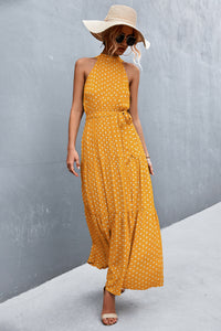 Grecian Casual Maxi Dress | Tie Waist Sleeveless