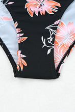 Load image into Gallery viewer, Black Ribbed Ruched Ruffle Top Printed Bikini Set | Swimwear/Bikinis
