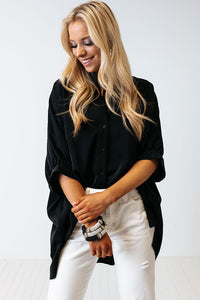 Black 3/4 Puff Sleeve Oversize Shirt | Tops/Blouses & Shirts